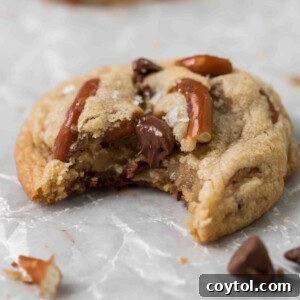 Soft and chewy chocolate chip cookies with pretzels