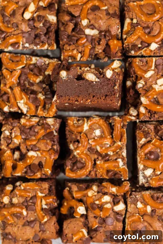 Pretzel brownies made with melted chocolate