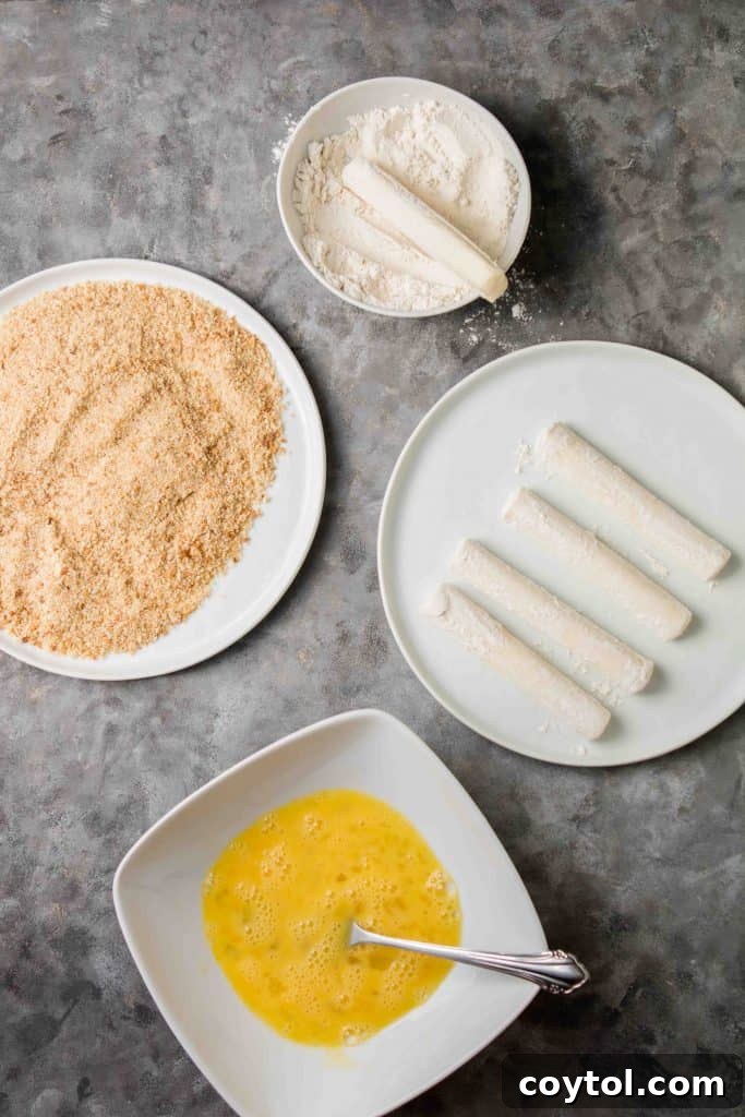 Step by step to make air fryer mozzarella sticks