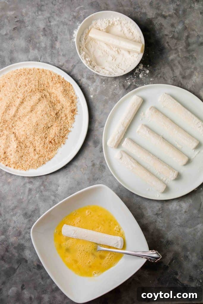 Step by step to make air fryer mozzarella sticks