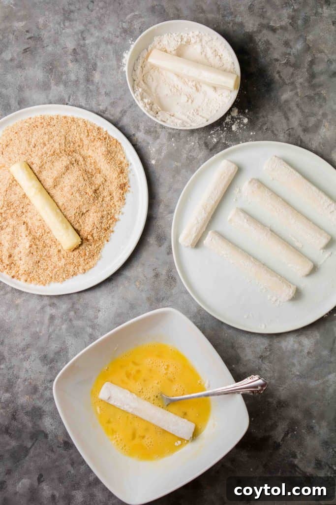 Step by step to make air fryer mozzarella sticks