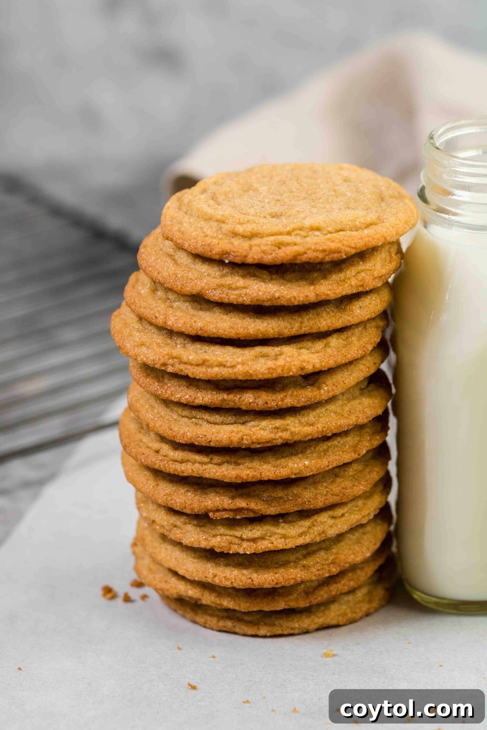 Rich, Chewy Brown Sugar Cookies 3 A very tall stack of perfectly baked brown sugar cookies, ready for the holidays.