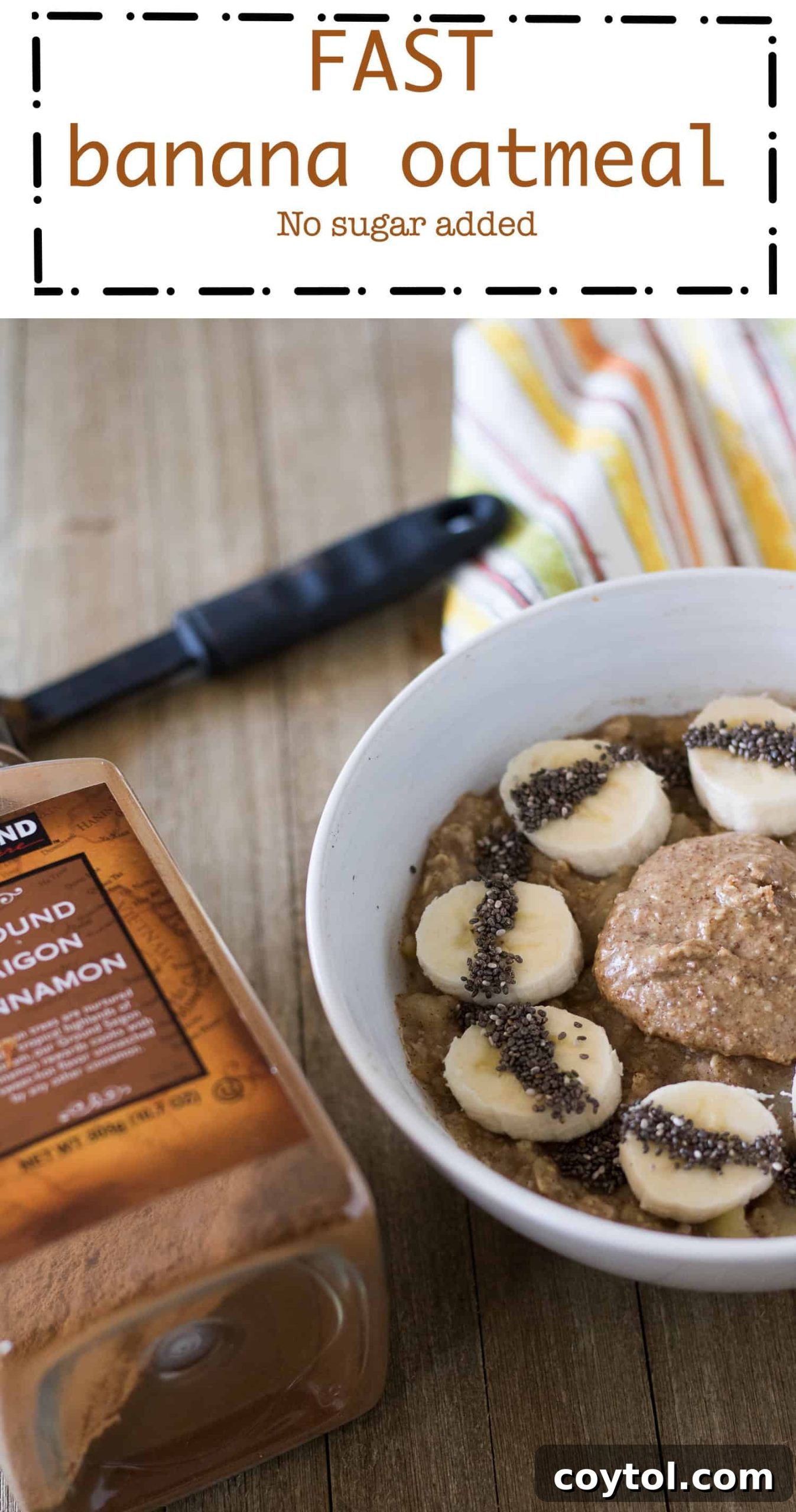 Pin this healthy banana nut butter oatmeal recipe for later on Pinterest