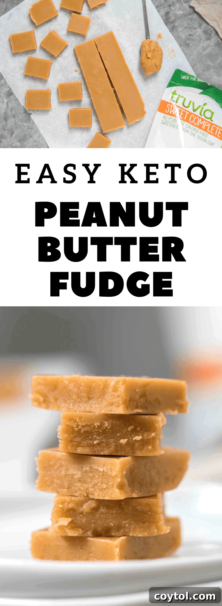 Decadent Small Batch Keto Peanut Butter Fudge 12 Pinterest graphic: Delicious Small Batch Keto Peanut Butter Fudge for the holidays.