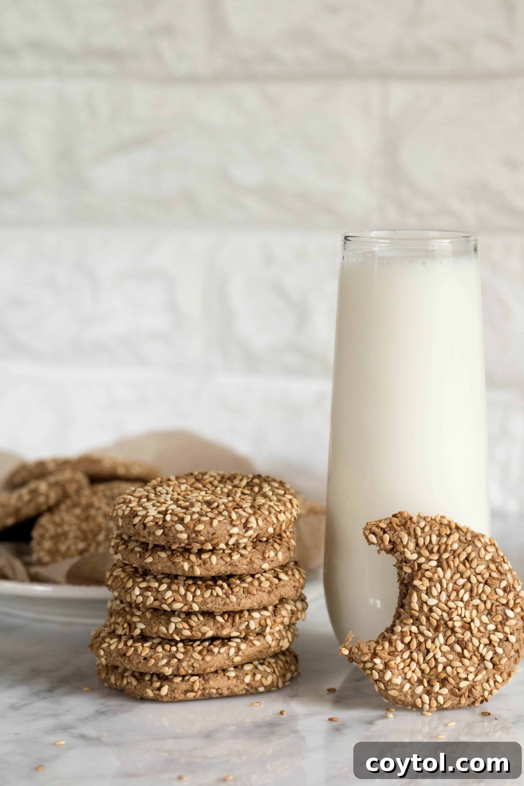 sesame seed tahini cookies and milk