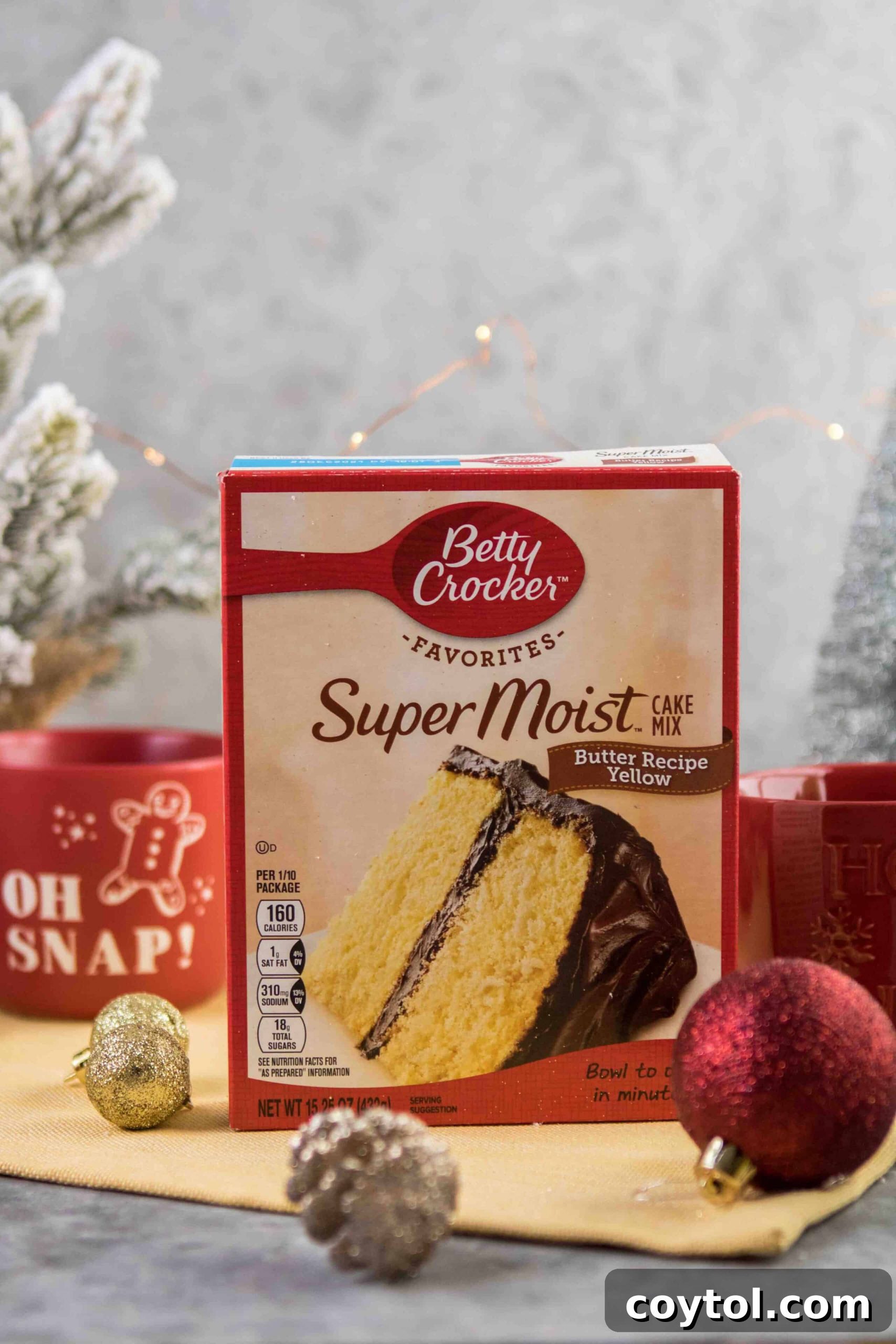 Betty Crocker Super Moist Yellow Cake Mix box, ready for holiday baking at Dollar General.
