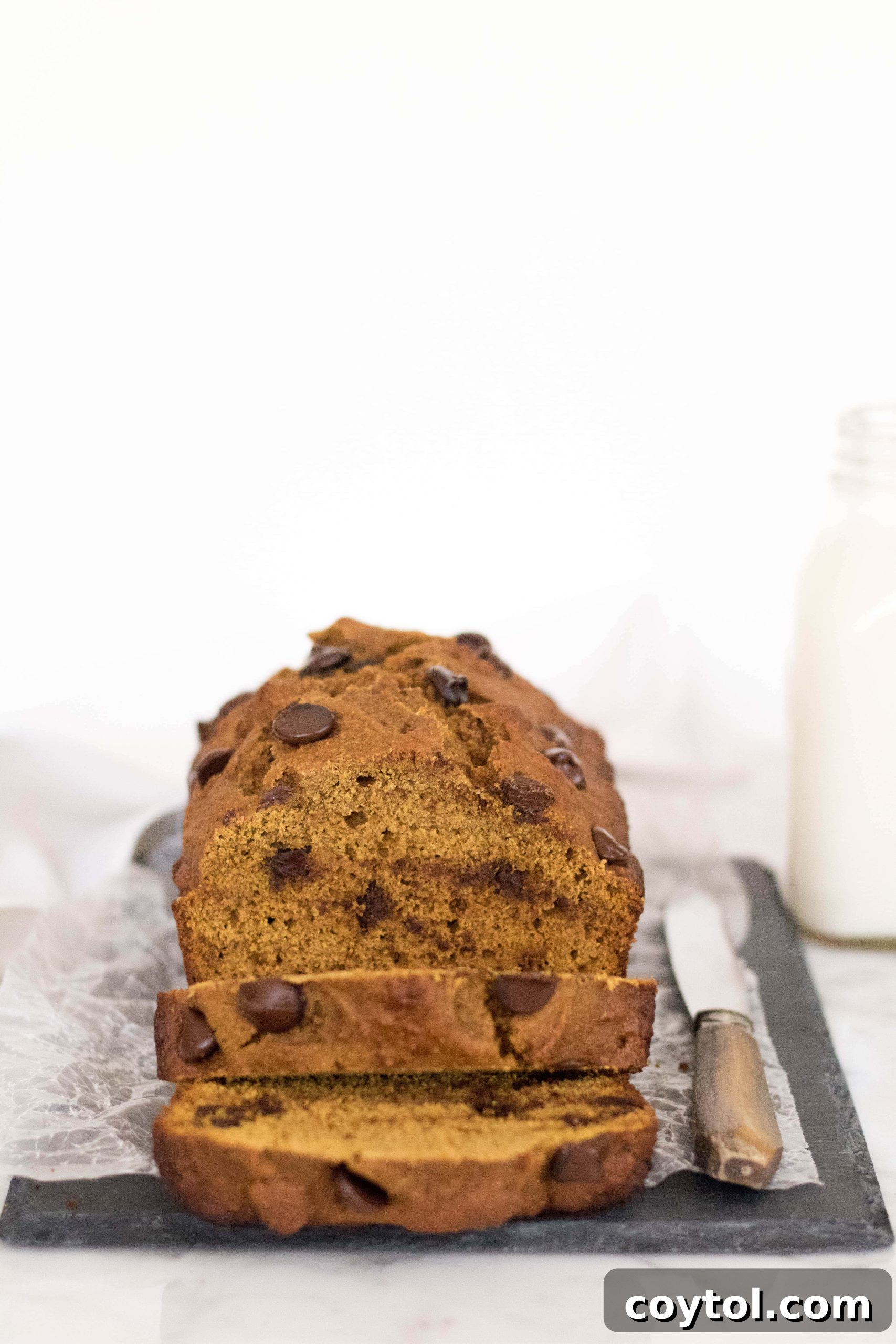 Wholesome Pumpkin Chocolate Chip Loaf 3 Healthy Pumpkin bread loaf on a wire rack