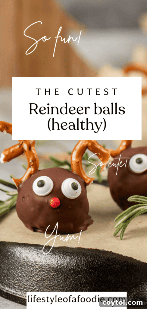 Healthy Reindeer peanut butter balls - Pinterest ready image
