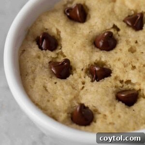 Guilt-Free Vegan Chocolate Chip Mug Treat 12 Close up shot of top of the vegan chocolate chip cookie
