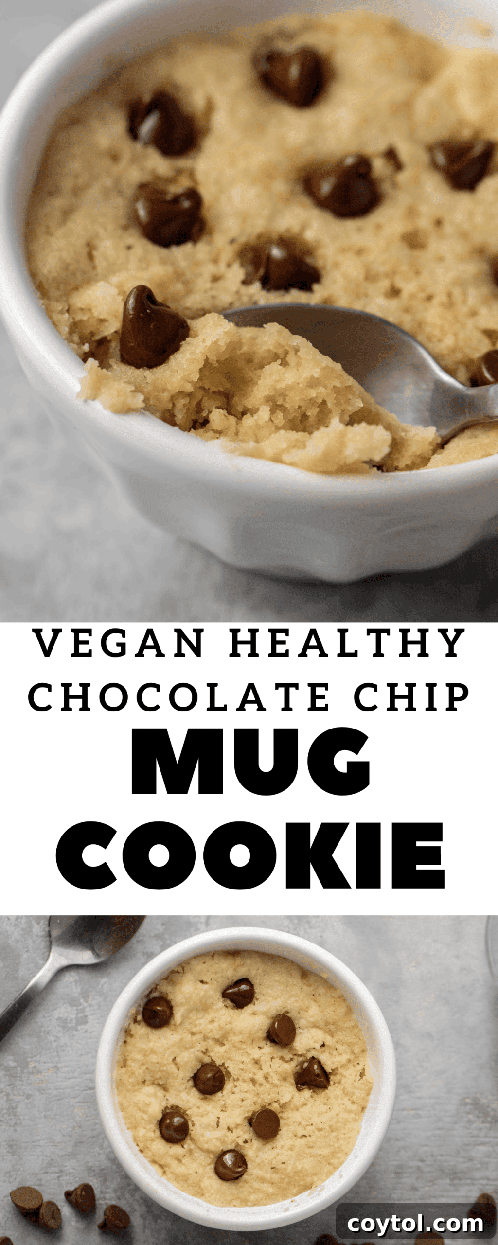 Guilt-Free Vegan Chocolate Chip Mug Treat 14 Pinterest Pin image 1 for healthy vegan mug cookie