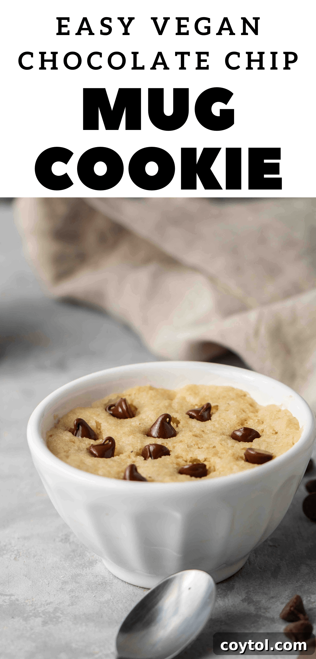 Guilt-Free Vegan Chocolate Chip Mug Treat 15 Pinterest Pin image 2 for healthy vegan chocolate chip mug cookie
