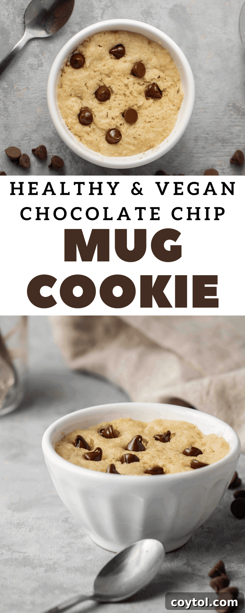 Guilt-Free Vegan Chocolate Chip Mug Treat 16 Pinterest Pin image 3 for gluten-free vegan mug cookie