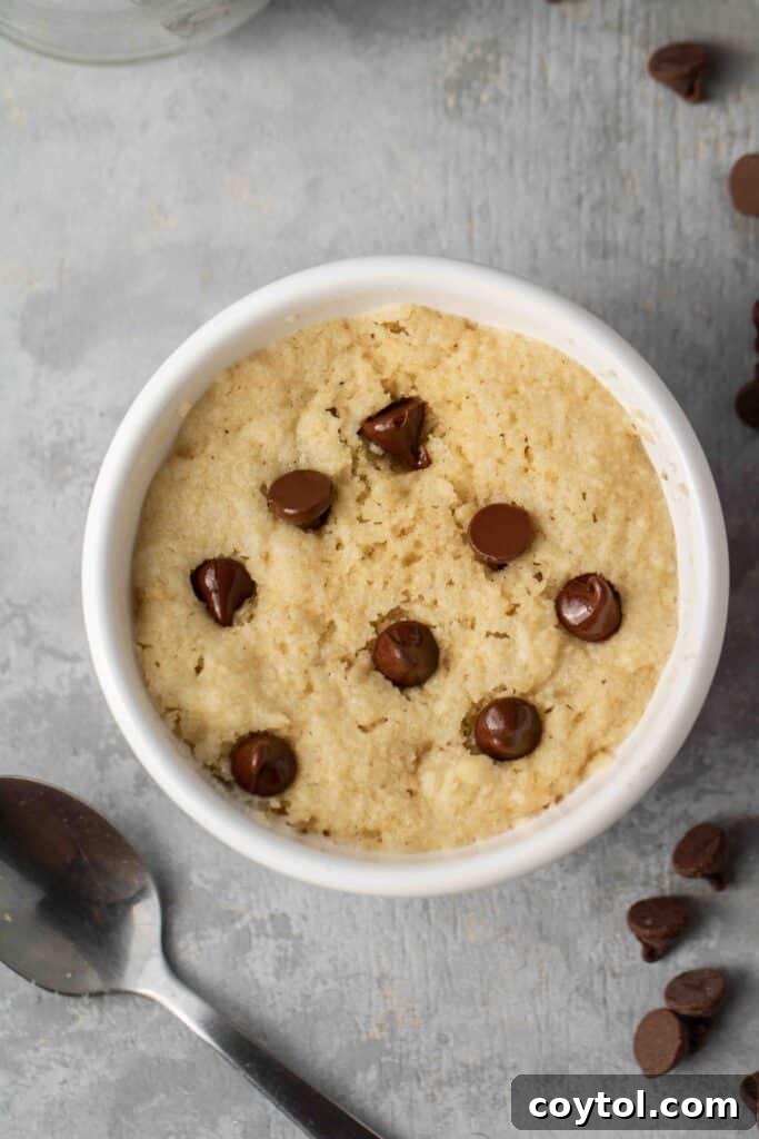 Guilt-Free Vegan Chocolate Chip Mug Treat 3 Step-by-step guide on how to make a healthy vegan chocolate chip mug cookie in minutes