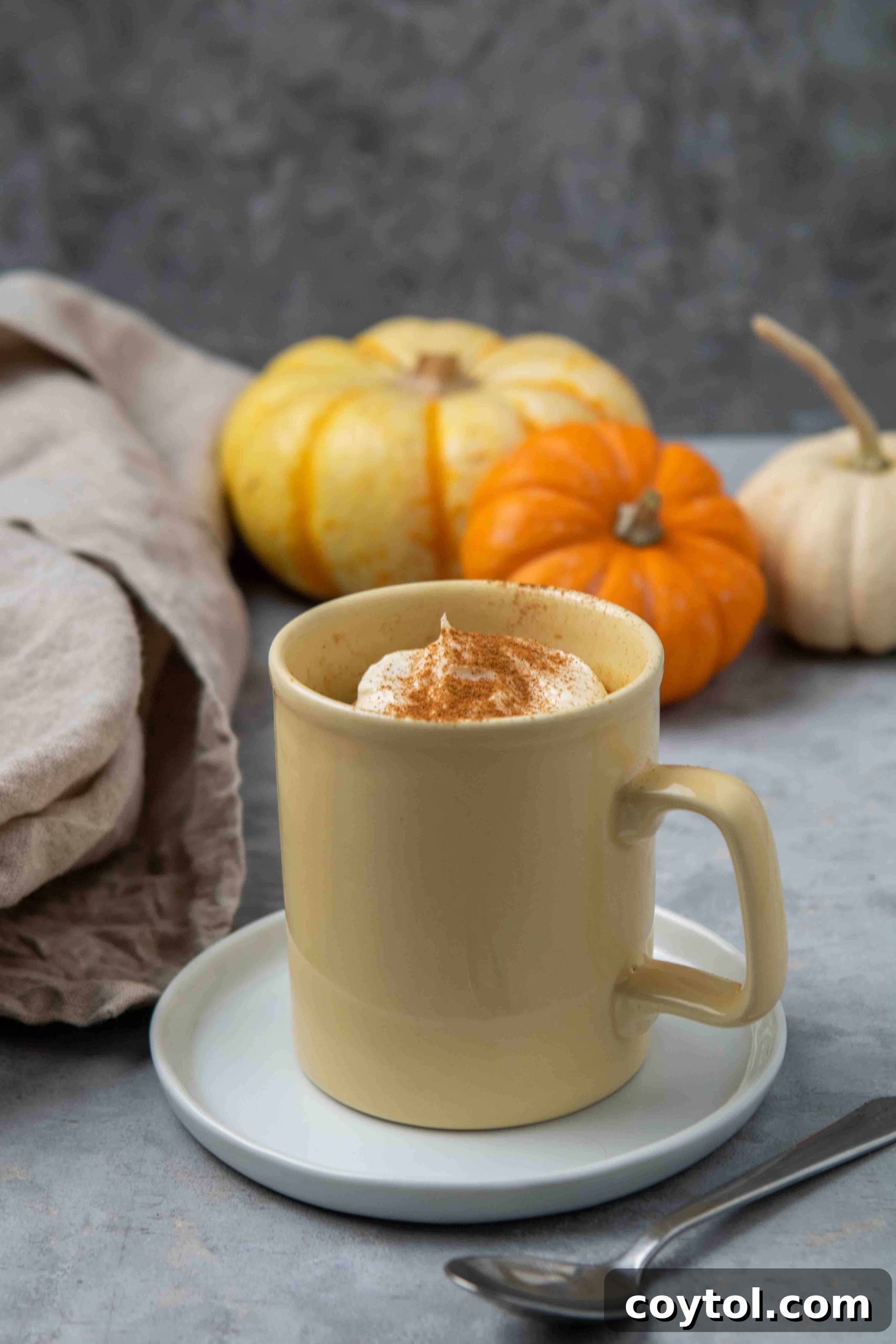 A close-up view of the finished pumpkin mug cake, beautifully textured and ready to be topped.