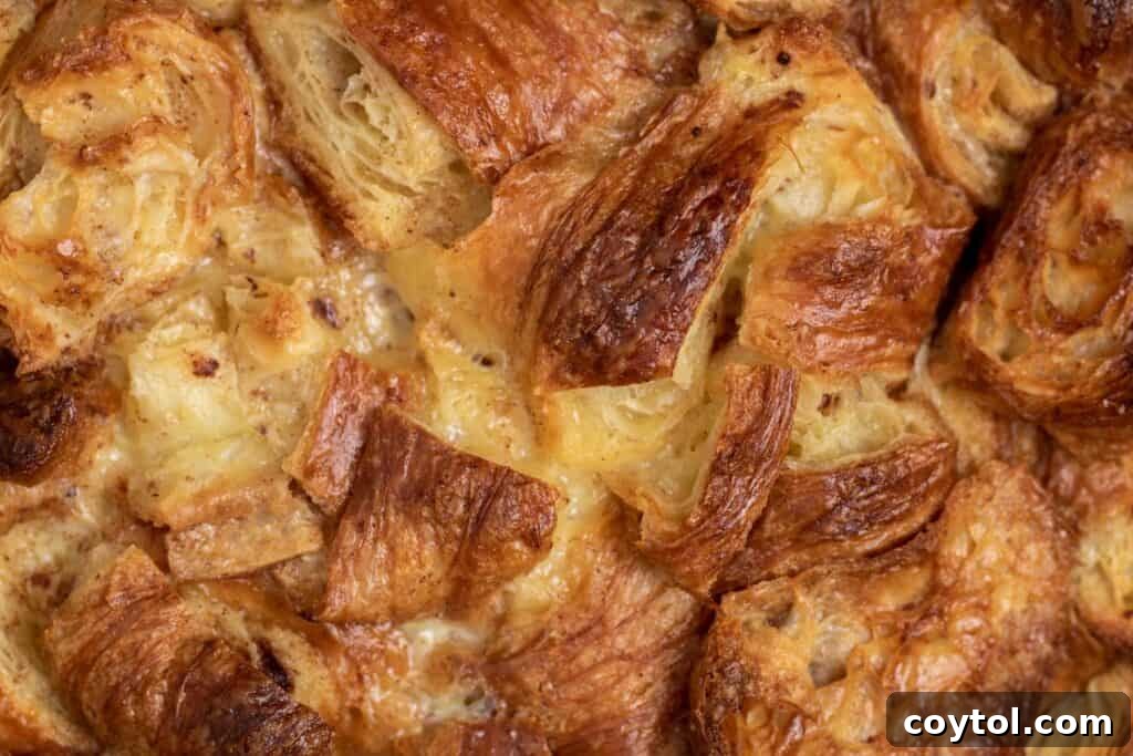 Golden-brown Croissant French Toast Bake fresh out of the oven