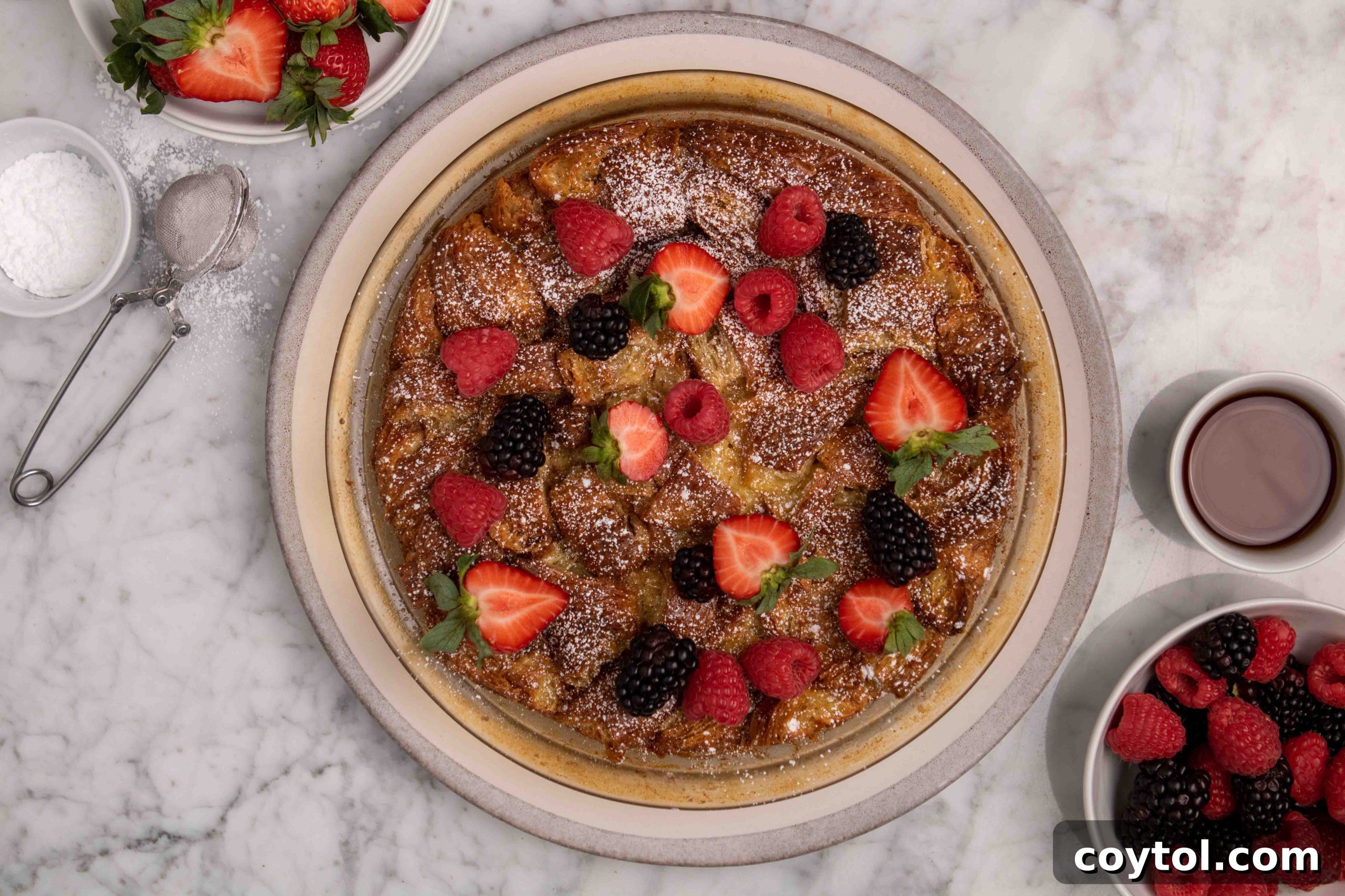 Croissant French Toast Bake on a table, ready to be served