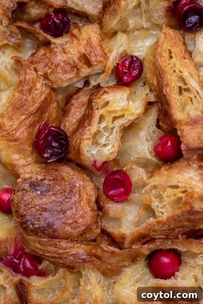 Croissant French Toast Bake with cranberries baked in