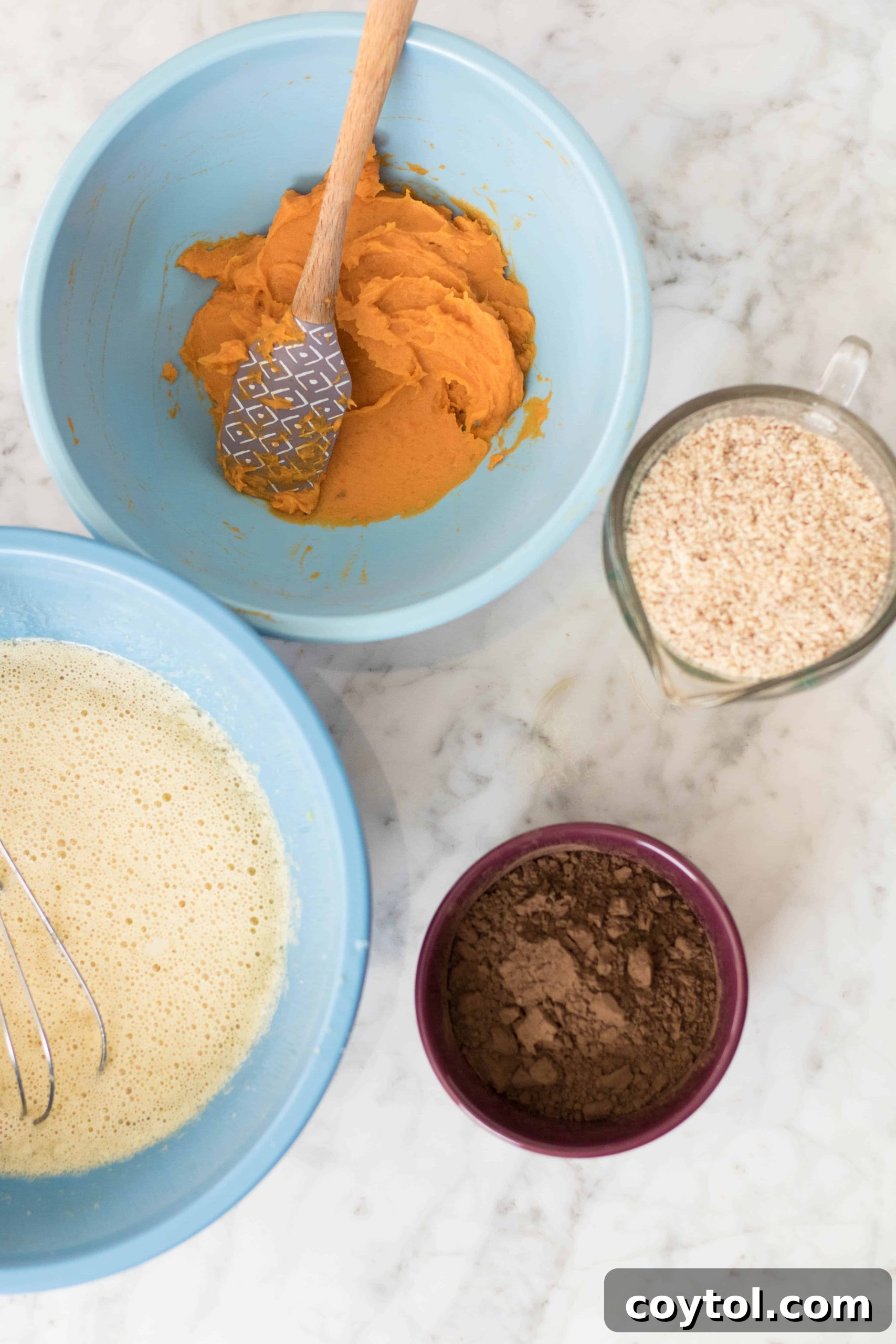 Velvet Sweet Potato Fudge Brownies 4 Ingredients for our sweet potato brownies, featuring pureed sweet potato