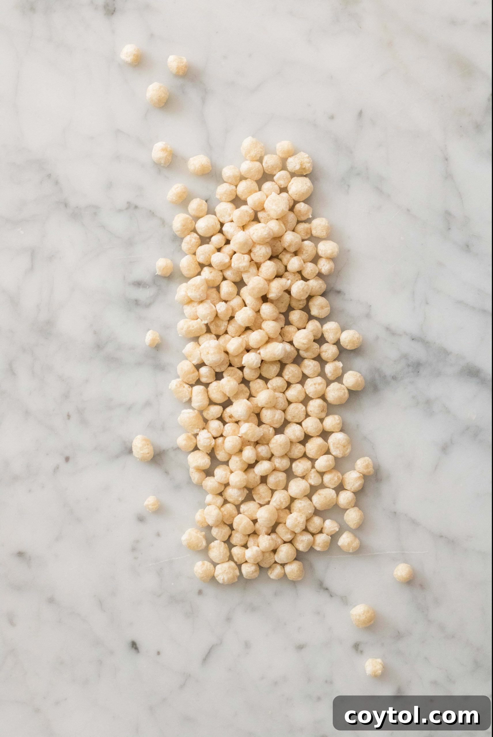 Overhead shot of quinoa pops and marshmallows, key ingredients for the treats.