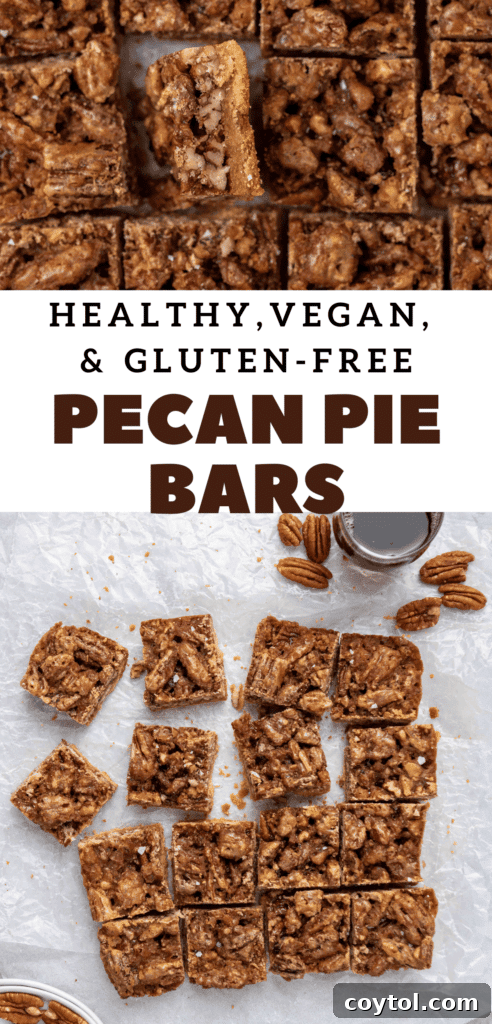 Pecan pie healthy bars, a close up of the rich filling.