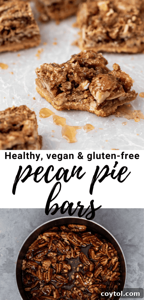 Healthy pecan pie bars, stacked and ready for serving.