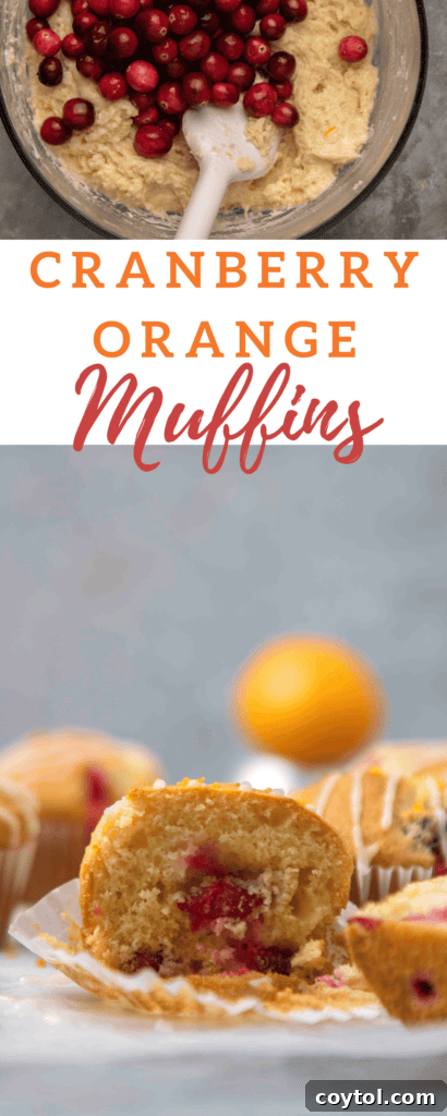 Moist cranberry orange muffins with orange glaze, perfect for pinning on Pinterest.