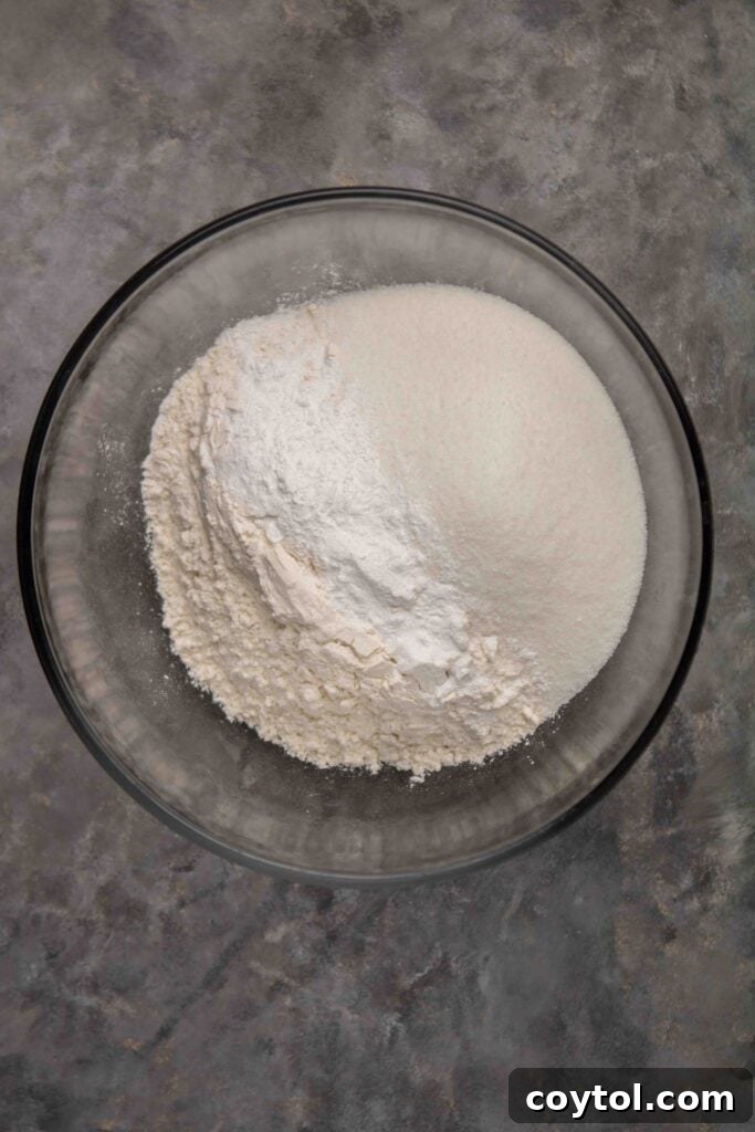 Step-by-step: Mixing dry ingredients for cranberry muffins