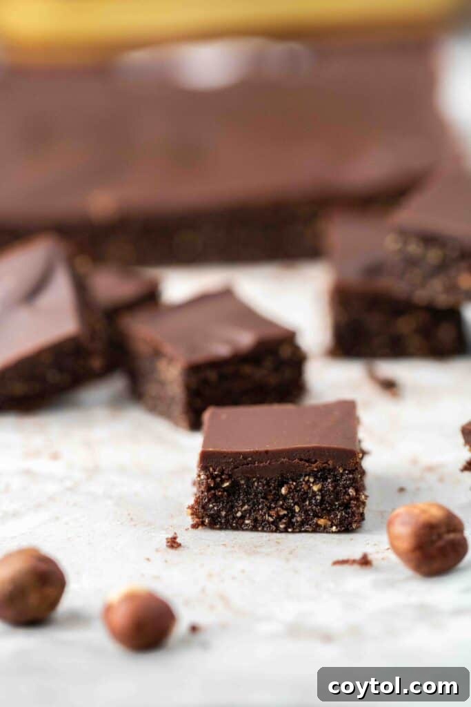 Close-up of vegan nutella bars with a sprinkle of sea salt