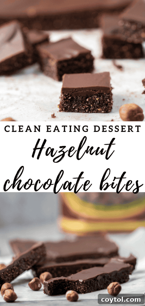 Overhead shot of vegan Nutella chocolate hazelnut bars on parchment paper for Pinterest