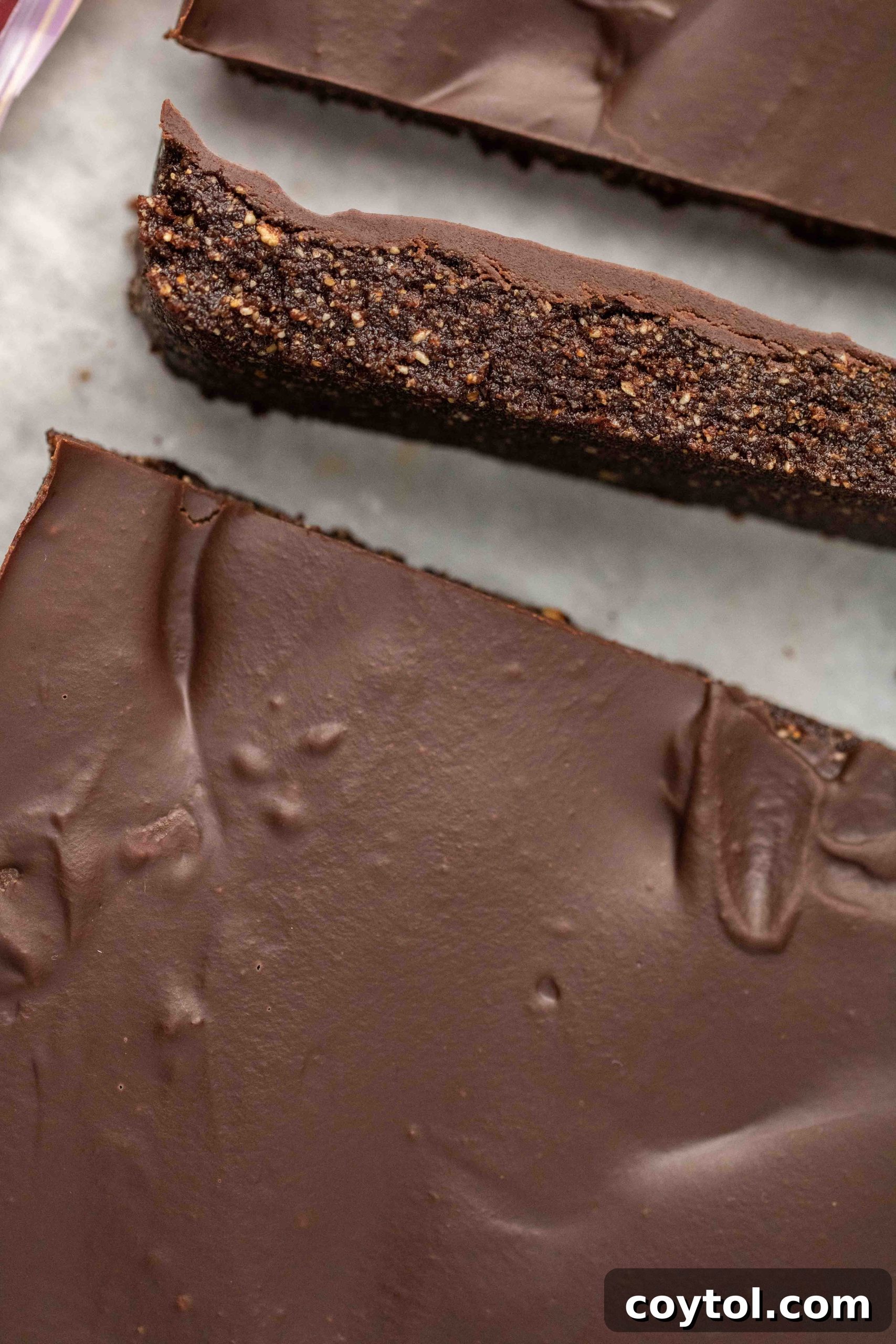 Stack of sliced vegan chocolate hazelnut bars