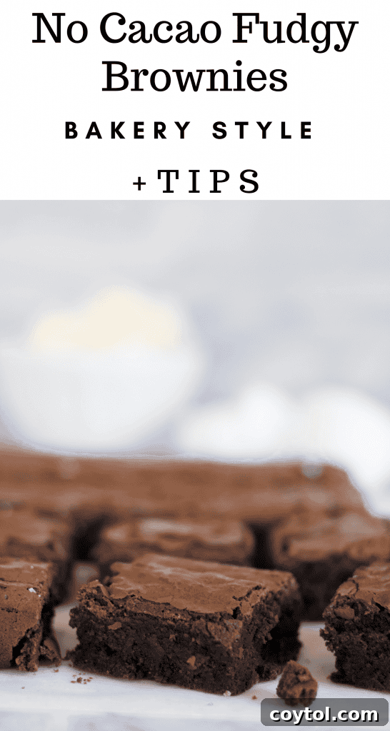 Final Pinterest pin image for fudgy brownies without cocoa powder, showcasing the incredible texture.
