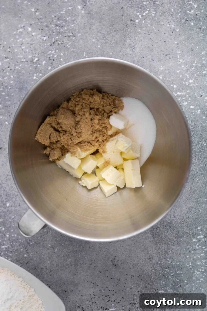 Step-by-step image of mixing butter and sugars