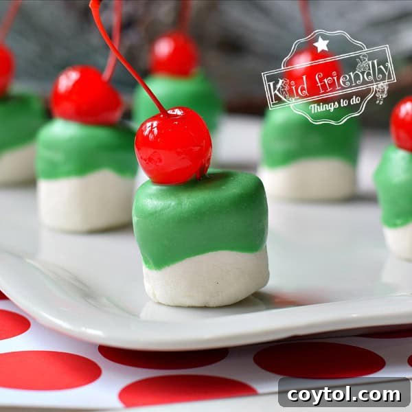 Christmas Grinch marshmallow bites, a fun no-bake holiday treat.