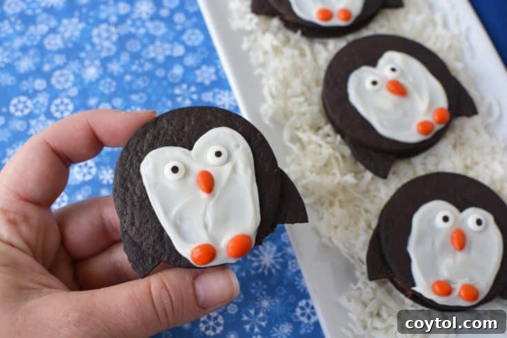 Kid friendly no-bake penguin cookies, cute and delicious for Christmas.