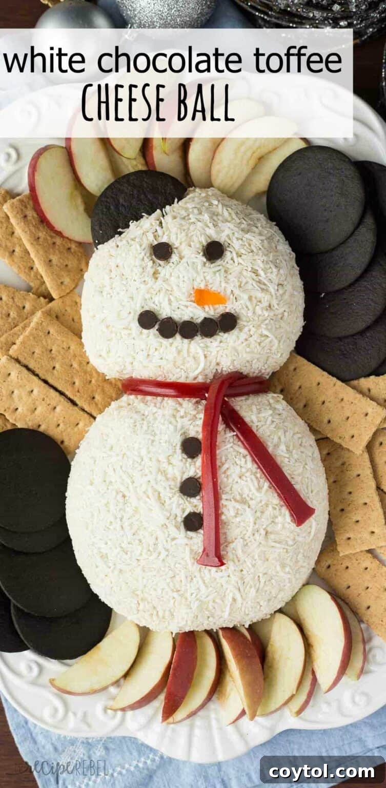Snowman cheeseball, a delightful no-bake dessert for family gatherings.
