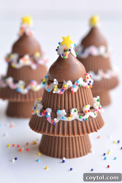 Peanut butter cup Christmas tree, a delightful no-bake treat for the holidays.