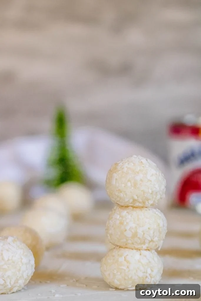 Super easy coconut ball recipe for Christmas, made with just two ingredients.