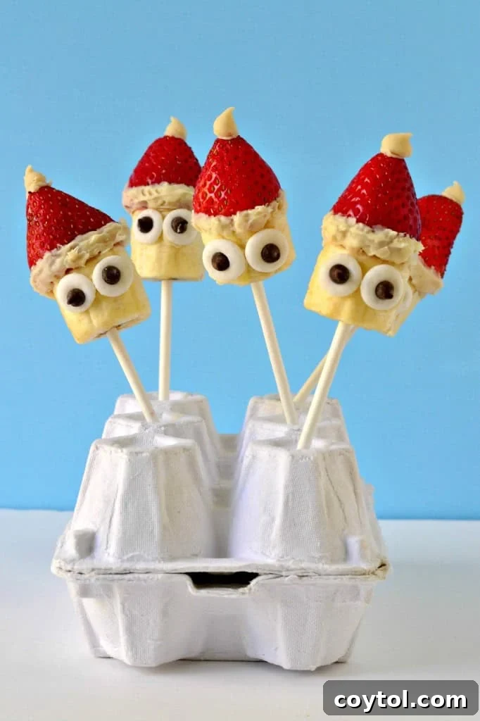 Santa fruit pops, a healthy and cute no-bake treat for Christmas.