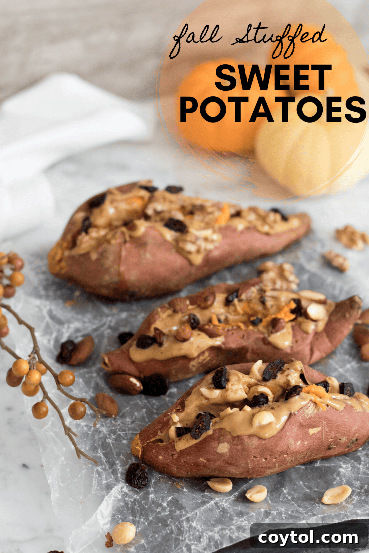 Fall stuffed sweet potatoes written at the corner of
