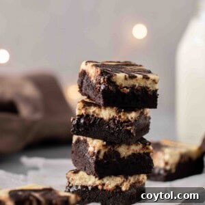 Decadent Fudgy Cheesecake Brownies 17 Stack of perfectly chewy cream cheese brownies