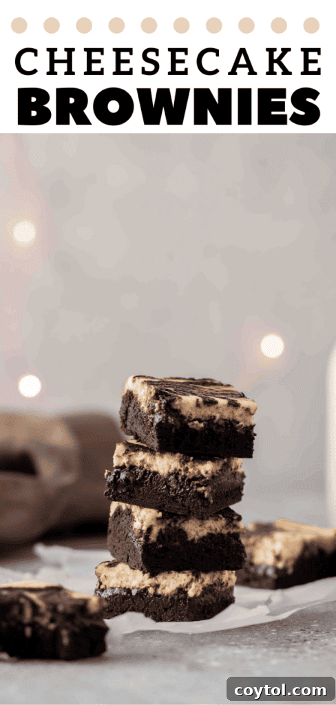 Decadent Fudgy Cheesecake Brownies 20 Cream cheese brownies dessert shot for social media, specifically Pinterest