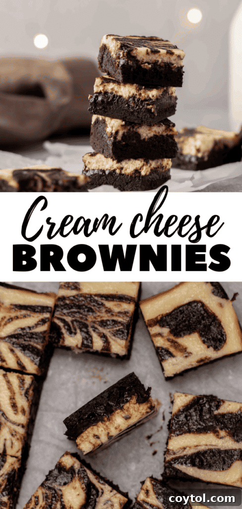 Decadent Fudgy Cheesecake Brownies 21 Cream cheese brownies on a marble surface, perfect for Pinterest saves