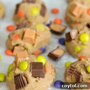 Cookie dough with colorful chocolate and candy