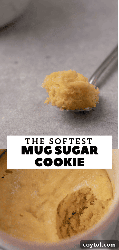 Sugar cookie mug cake recipe for Pinterest, featuring a delightful image.
