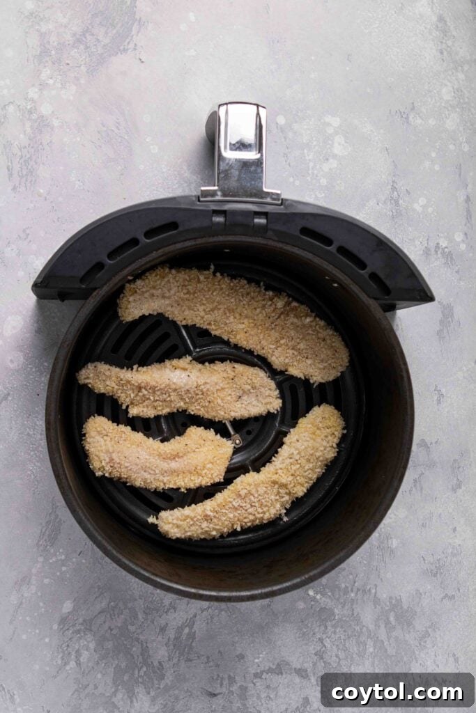 Chicken tenders in the air fryer basket