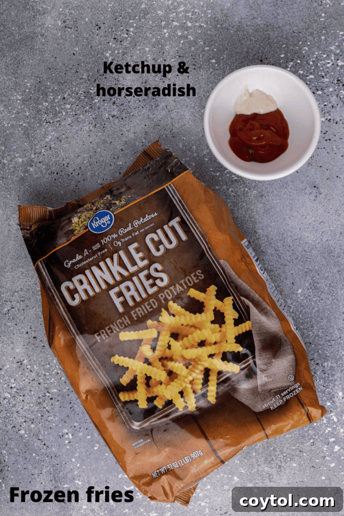 Crispy Air Fryer Fries with Fiery Ketchup 5 Ingredients for making spicy horseradish ketchup dip