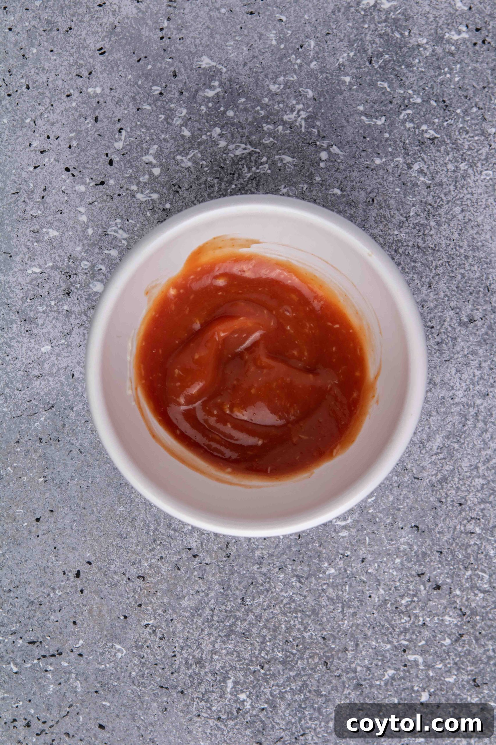 Crispy Air Fryer Fries with Fiery Ketchup 10 Spicy ketchup dip in a white bowl ready for serving with fries