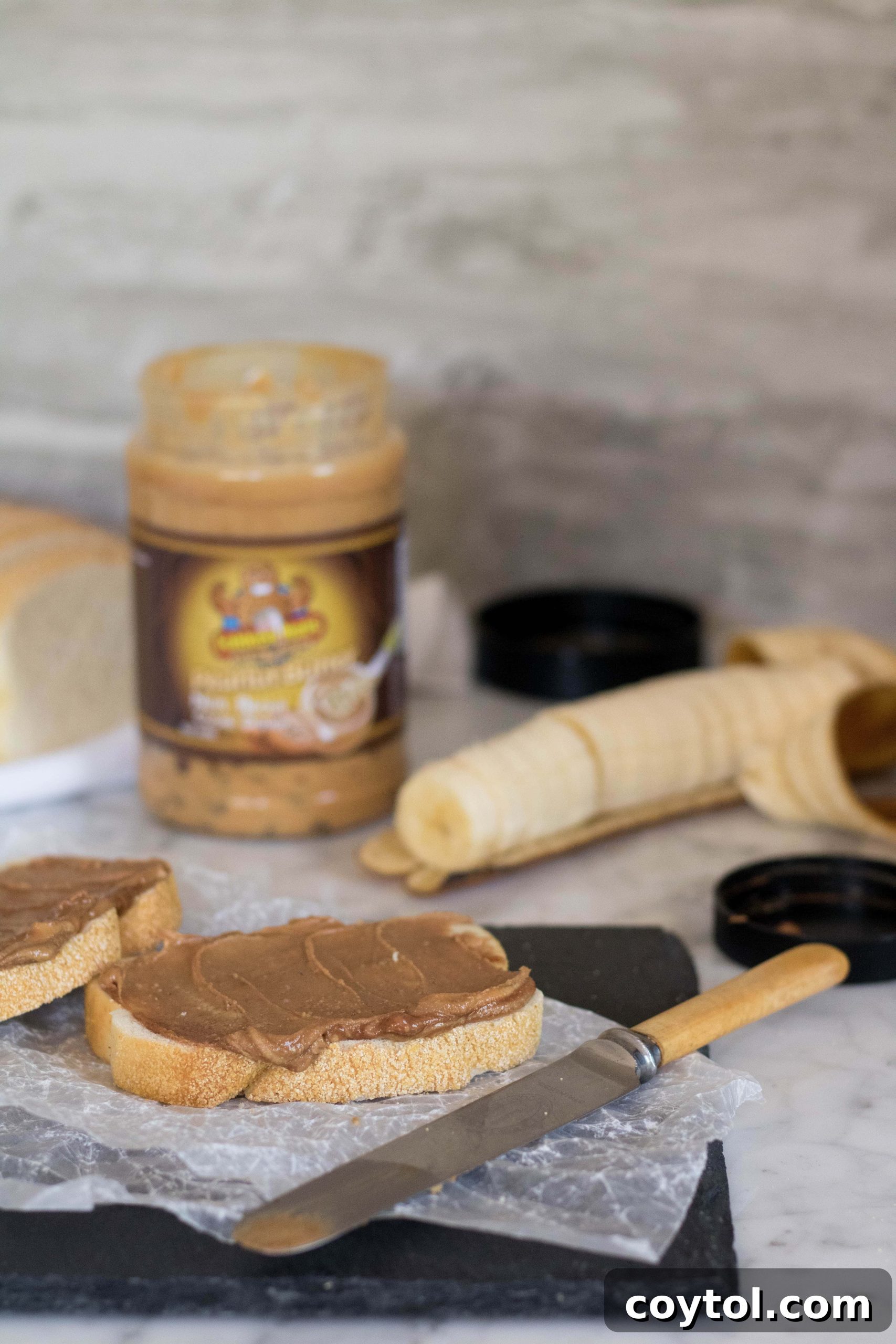 Assembling the Grilled Peanut Butter Banana Sandwich, step by step