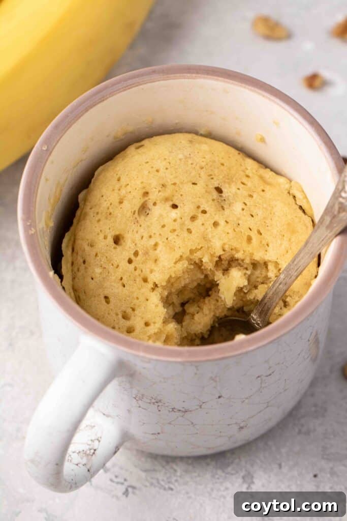 The Ultimate Single-Serve Banana Bread Mug Cake 3 Close up of banana mug cake