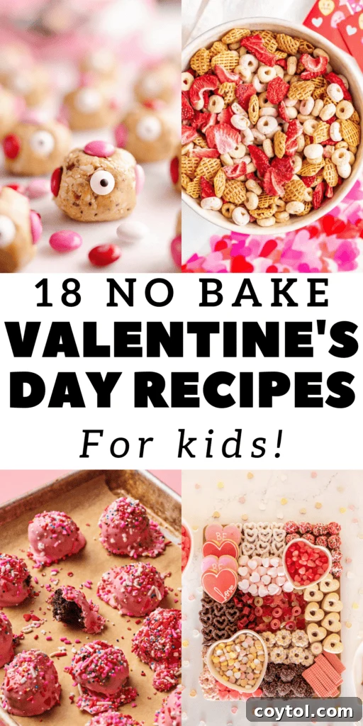 18 Easy No-Bake Valentine Treats for Kids 2 A vibrant collection of 18 no bake Valentine's Day recipes for kids displayed beautifully, perfect for easy holiday fun.